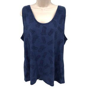 Gap Body Womens Blue Pineapple Print Scoop Neck Tank Top Size XL